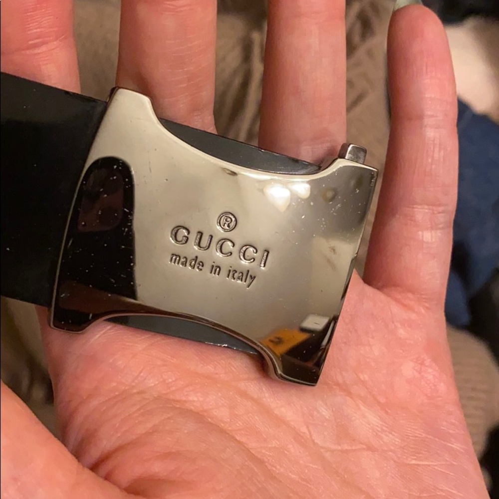 Gucci Shiny Silver Buckle Belt Patent Black - Picture 3 of 4